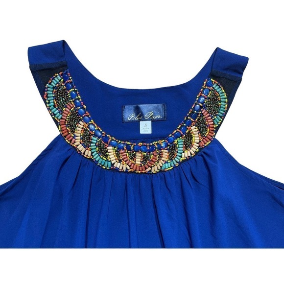 Women's Blue Rain Beaded neck line blue Blouse/Tank top. Size Small. - Picture 3 of 8